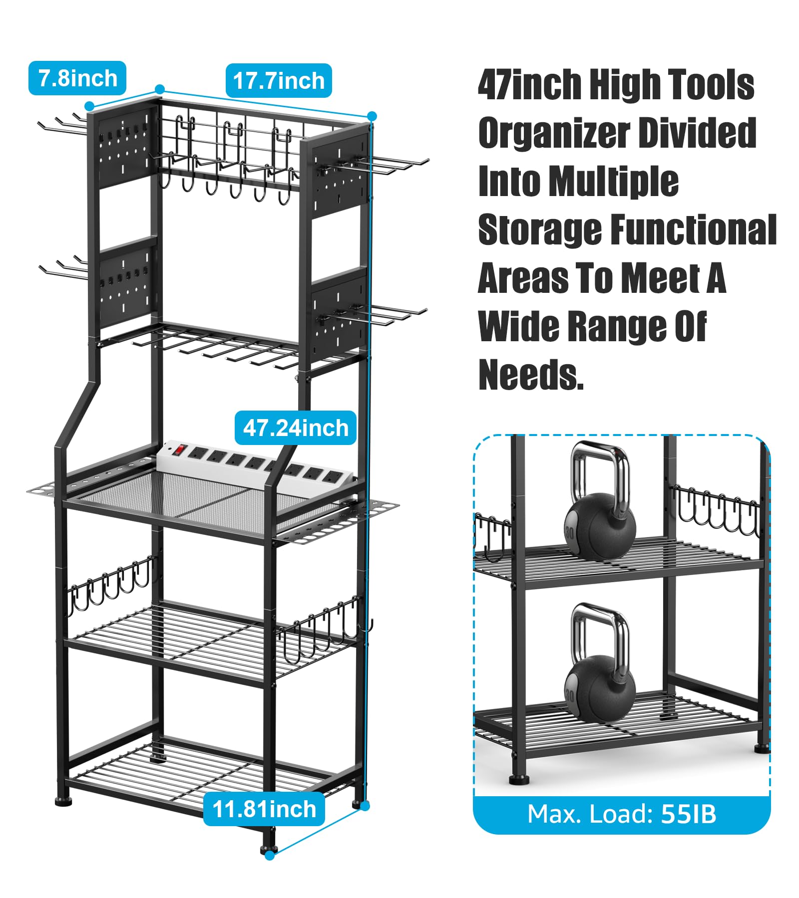 CCCEI Garage Small Power Tools Organizer Floor Stand, Drill and Battery Storage Rack with Charging Station, All Metal Tool Shelf with Pegboard and Hooks, Gift for Men. - WoodArtSupply