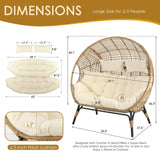 NICESOUL® Double Egg Chair Indoor Outdoor Stationary Oversized Thicken Padded Cushions,2 Person Egg Loveseat Chair,680 lbs Extra Large Lounge Chair for Patio Balcony Porch Backyard Beige with Cover NICESOUL