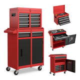 5-Drawers Large Tool Chest Tool Box Organizer with Lockable, 2-In-1 Detachable Tool Storage Cabinet with Wheels, Portable Expandable Tool Cart Toolbox with Drawers for Garage, Workstation, Workshop Flieghund
