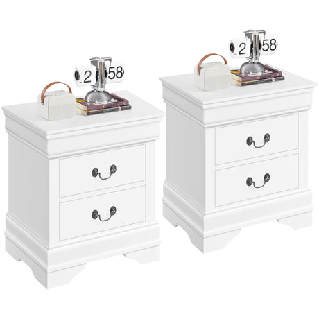Yaheetech Fully-Assembled Nightstands Set of 2, 2-Drawer Nightstands Large Classic Bedside Tables with Storage, Wooden Painted Storage Cabinet for Bedroom, 21.5″L×16″W×24.5″H, White Yaheetech