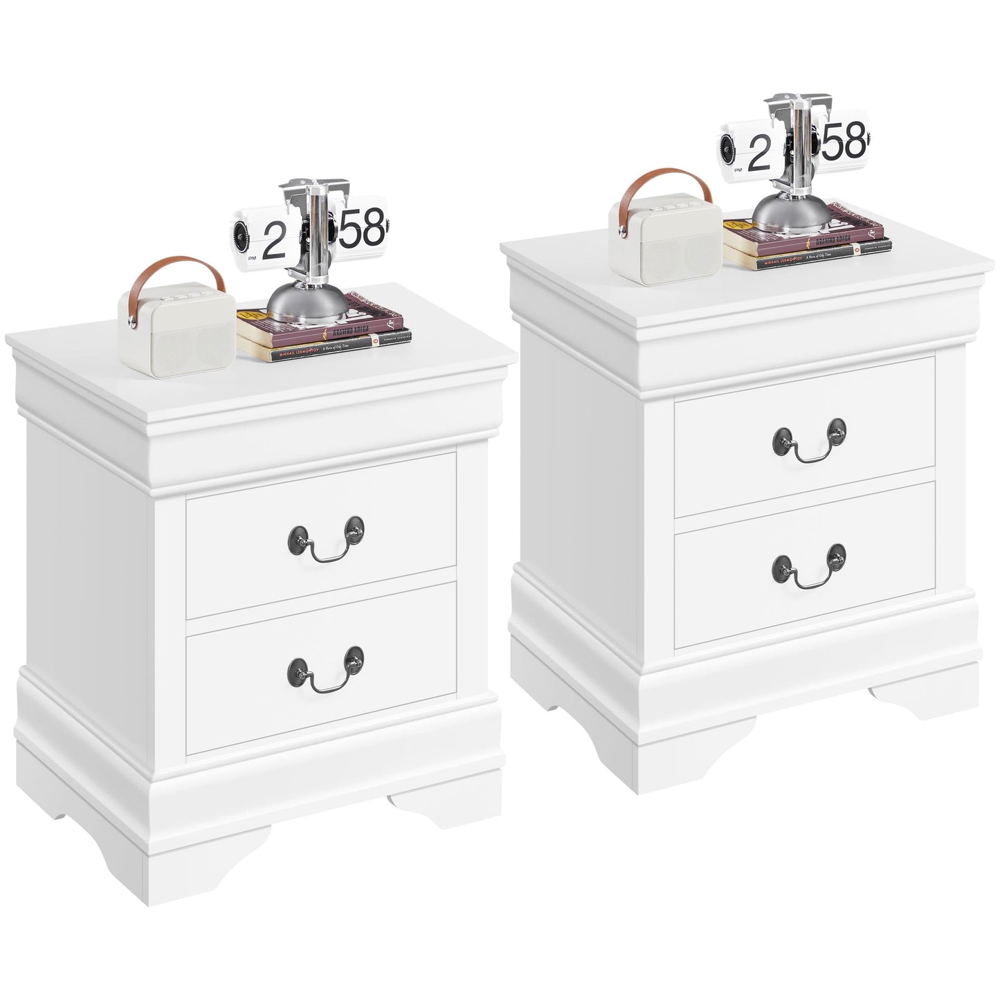 Yaheetech Fully-Assembled Nightstands Set of 2, 2-Drawer Nightstands Large Classic Bedside Tables with Storage, Wooden Painted Storage Cabinet for Bedroom, 21.5″L×16″W×24.5″H, White - WoodArtSupply