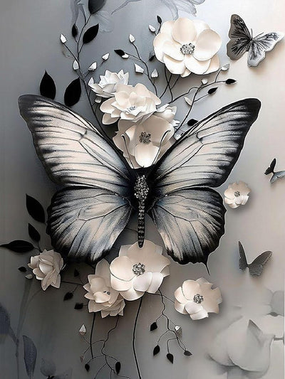 Diamond Art Kits for Adults, Butterfly Flower 5D DIY Diamond Painting Kit for Adults, Diamond Dots for Adults, Diamond Dots Painting Picture Art Craft for Home Wall Decor, 12x16 Inch