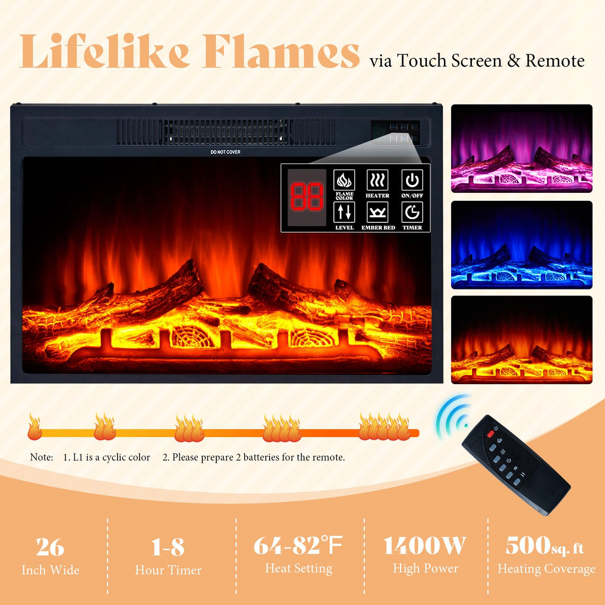 AMERLIFE 63" Farmhouse TV Stand with 26" Fireplace, for TVs up to 73", Media Entertainment Center with Adjustable Shelf & Barn Doors, Rustic TV Console Cabinet for Living Room, Rustic Oak & White AMERLIFE