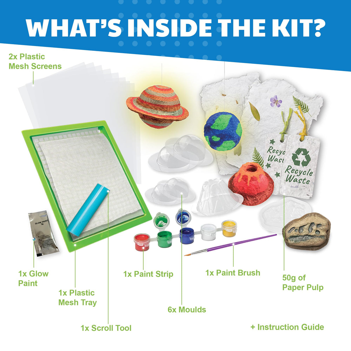 4M Green Science - Paper Making Kit - Recycle and Create Your Own - Paper Making Screen - Green DIY Craft Stem Toys Kit for Kids - Includes Molds, Paints, and Glow-in-The-Dark Features 4M