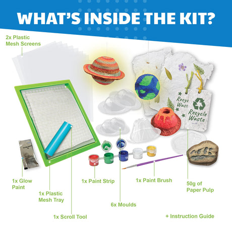 4M Green Science - Paper Making Kit - Recycle and Create Your Own - Paper Making Screen - Green DIY Craft Stem Toys Kit for Kids - Includes Molds, Paints, and Glow-in-The-Dark Features 4M
