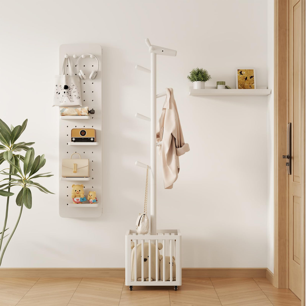 AQIMUELE Kids Coat Rack,Rubber Wood Entryway Coat Rack with 6 Hook for Bedrooms,Coat Tree(White) AQIMUELE