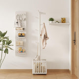 AQIMUELE Kids Coat Rack,Rubber Wood Entryway Coat Rack with 6 Hook for Bedrooms,Coat Tree(White) AQIMUELE