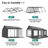 GARTOO Upgrade 12' x 20' Heavy Duty Carport - Extra Large Outdoor Shelter with Roll-up Ventilated Windows & Side Doors, Portable Garage for Car Truck Auto Motorcycle Boat Outdoor Events Party, Gray GARTOO