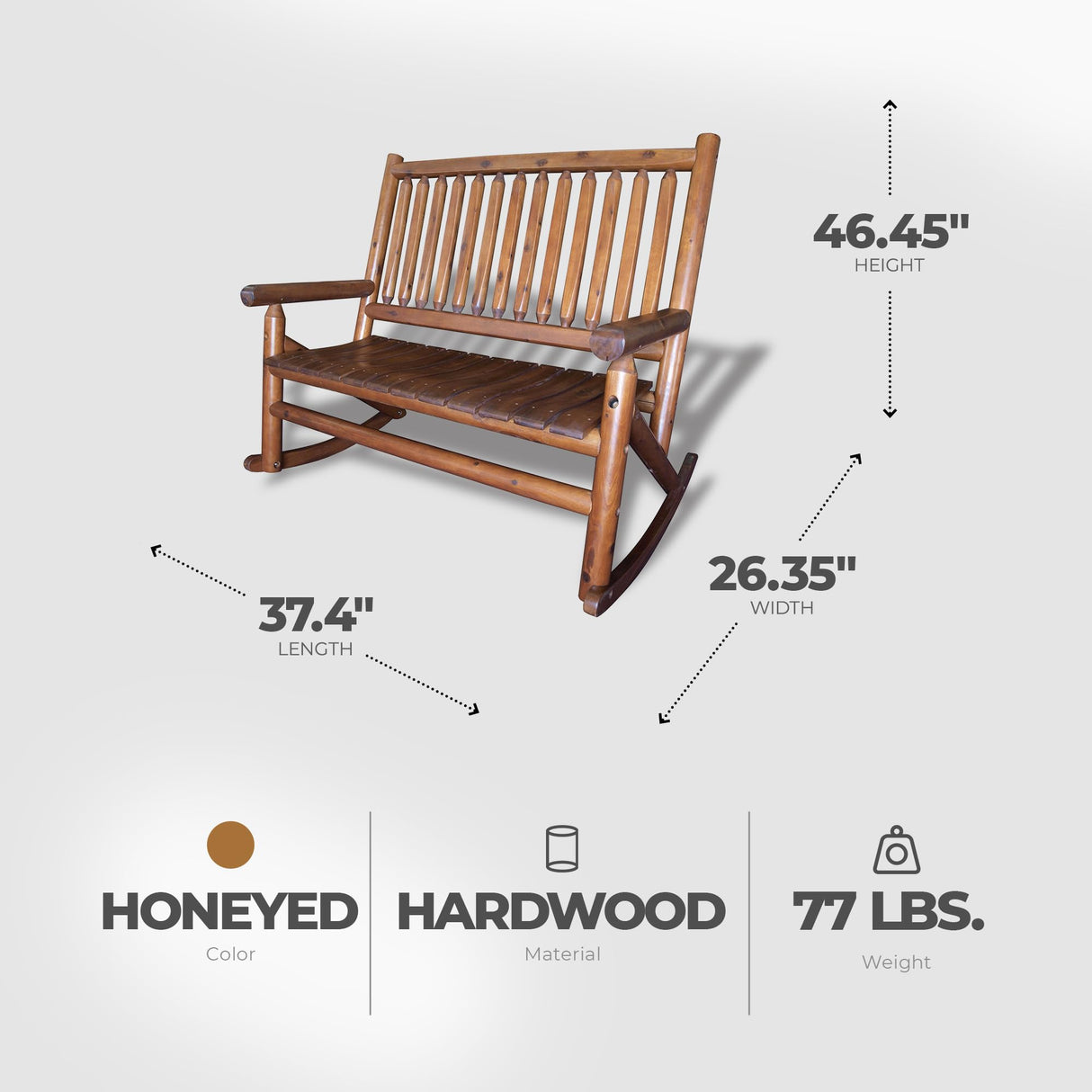 Leigh Country Double Porch Rocking Chair with Curved Seat Slats, Wide Seat, and Stained Finish for Lawn, Garden, and Patio Spaces, Honey Leigh Country