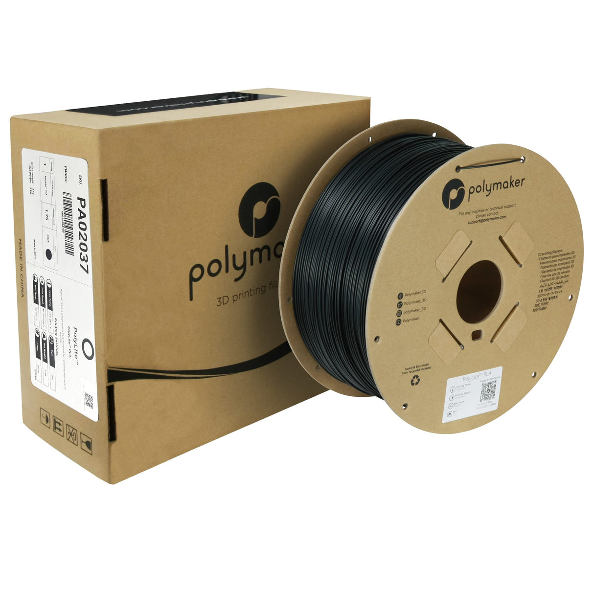 Polymaker 3kg PLA Filament 1.75mm, Black PLA 3D Printer Filament 1.75 - PolyLite 1.75 PLA Filament Black 3kg, Cost Effective Large Roll PLA 3D Printing Filament for Big Projects Polymaker