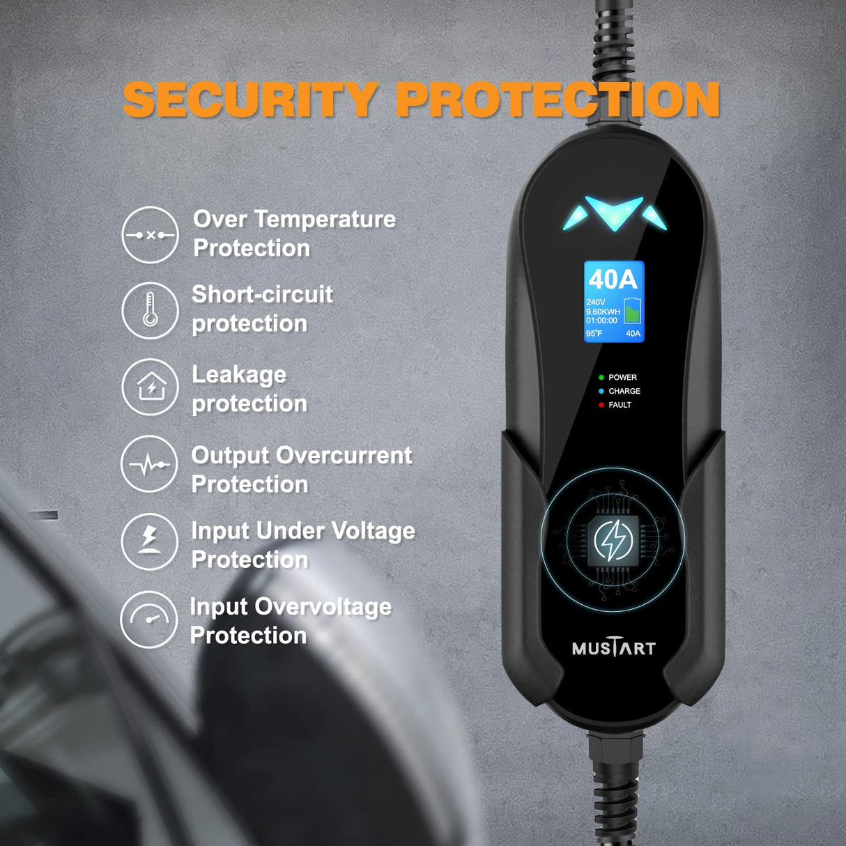 MUSTART 40 Amp Level 2 Portable EV Charger Charging Cable Station, Electric Vehicle Charger Plug-in EV Charging Station with All J1772 EV Cars (240 Volt, 25ft Cable, NEMA 14-50) MUSTART