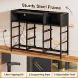 Casaottima Dresser for Bedroom with LED Lights, 9 Drawer Bedroom Dresser with Charging Station, Fabric Dressers & Chest of Drawers with Shelves for Closet, Sturdy Steel Frame Wooden Top, Black Casaottima