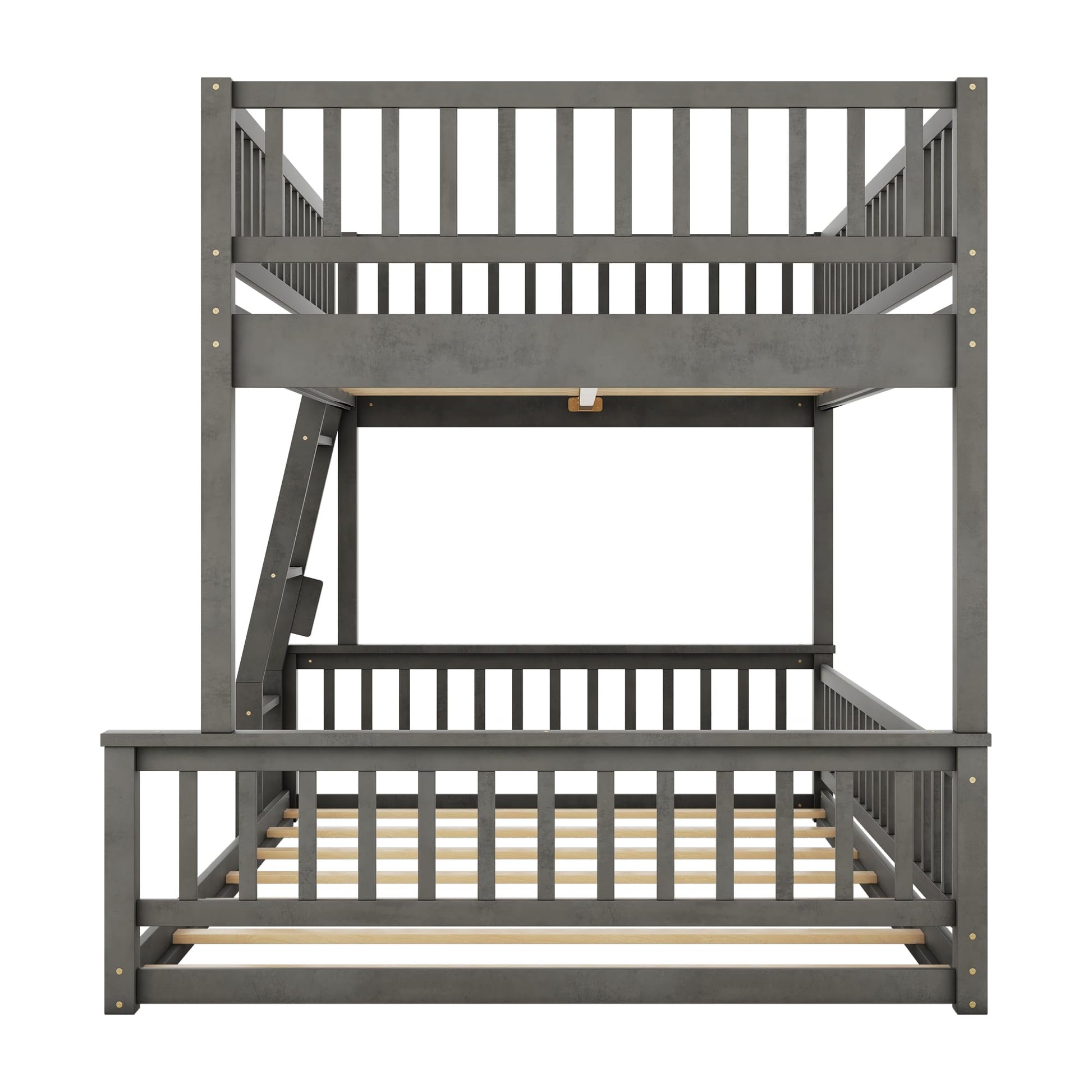 KLMM Gray Full XL Over Queen Bunk Bed with Ladder and Guardrails for Ultimate Space-Saving Style - WoodArtSupply