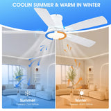 Surtime 52" Ceiling Fans with Lights-Low Profile Ceiling Fan with Light and Remote/APP Control,Flush Mount,DC Reversible,LED Dimmable Ceiling Fans for Bedroom,Indoor/Outdoor Patio Use(White) Surtime