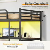 MAKIAAP Loft Bed with Desk & Ladder, Metal High LoftBed Frame with LED Lights & Charging Station, Sturdy Noise-Free Loft Bed for Kids, Teens & Adults, Space-Saving Design (Black, Queen) MAKIAAP