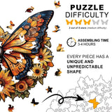 Wooden Puzzles for Adults - 200 Pieces Butterfly Unique Shaped Wooden Jigsaw Puzzles for Adults, Medium Size 10'' x 12'' Adult Wood Puzzles for Family Friend Game Offito