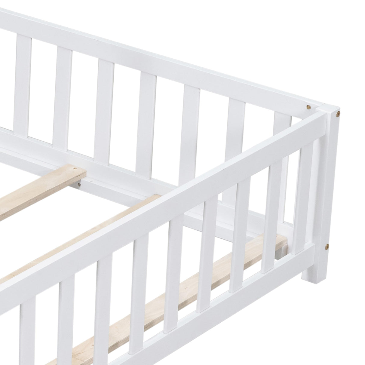 Bellemave Floor Bed Full Size Montessori Bed Frame with Fence and Door, Wooden Full Platform Bed for Kids, Boys Girls, Solid Wood Full Bed, No Box Spring Needed (White) Bellemave
