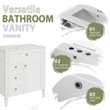 Marzzi 30" Bathroom Vanity Set with Matching Mirror Cabinet, Modern Single Sink Bathroom Vanity with Storage Cabinet, 2 Drawers & Tip-Out Drawer, Medicine Cabinet, Solid Wood Frame Marzzi