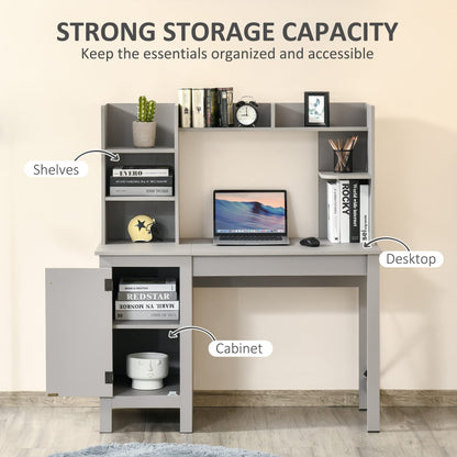 HOMCOM Farmhouse Computer Desk with Hutch and Cabinet, Home Office Desk with Storage, for Study, Light Grey - WoodArtSupply