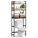 SONGMICS Over-The-Toilet Storage, 3-Tier Bathroom Organizer Over Toilet with Adjustable Shelves, Hooks, Bamboo, Freestanding Space Saver Bathroom Shelves, Rustic Brown and Ink Black UBTS012B01 SONGMICS