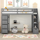 Bellemave Modern Twin Loft Bed with Stairs, Storage Drawers, and Shelves in Grey Bellemave