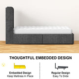 King Size Bed Frame and 2-Tier Headboard, Upholstered Led Bed Frame with 4 Storage Drawers, Led Light and Charging Station, Wooden Slats Support, No Box Spring Needed, NO Noise, Easy Assembly EasyCom