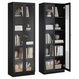 IRONMIX Black Bookshelf with Doors and Adjustable Shelves, 5-Tier Tall Bookcase, 70.87" Modern Display Cabinet, Metal Book Shelf with Storage Cabinet for Home Office Living Room IRONMIX