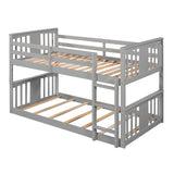 Low Bunk Bed Twin Over Twin, Twin Over Twin Bunk Bed with Ladder, Kids Bunk Beds with Full Length Guardrail, Montessori Floor Bunk Beds for Kids, Boys,Girls, Gray Bunk Bed Twin Size Bellemave