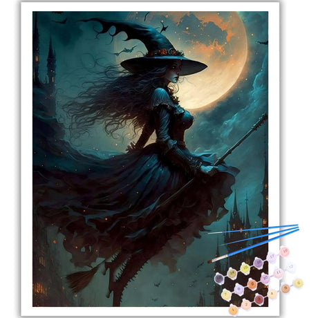 Arttoplus Halloween Paint by Numbers Kit for Adults Beginner-Witch Adult Paint by Number Kits on Canvas, Witch DIY Acrylic Oil Painting by Numbers for Adults for Gift Home Wall Decor(16x20inch) Arttoplus