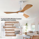 BOJUE 42 Inch White Ceiling Fans with Lights and Remote,Dimmable LED Light,Quite Reversible DC Motor,Memory Function,Modern Solid Wood Indoor Outdoor Ceiling Fan with Light for Farmhouse Bedroom Patio BOJUE