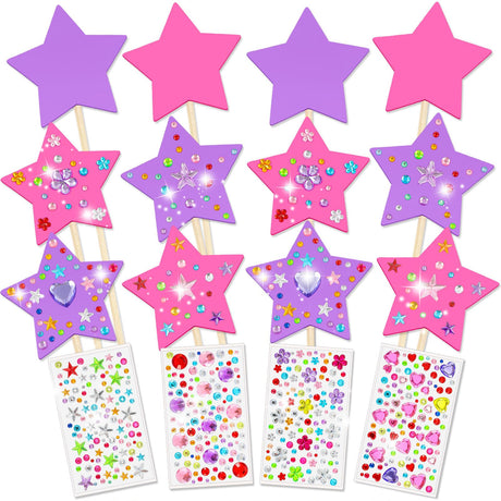Juexica 16 Pcs Princess Fairy Wand Kit Includes 12 Make Your Own Princess Craft Unfinished Wooden Fairy Wand and 4 Gem Stickers for Girls DIY Magical Crafts Juexica