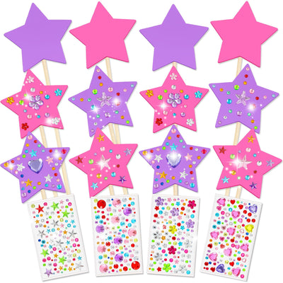 Juexica 16 Pcs Princess Fairy Wand Kit Includes 12 Make Your Own Princess Craft Unfinished Wooden Fairy Wand and 4 Gem Stickers for Girls DIY Magical Crafts
