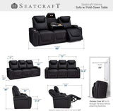 Seatcraft Vienna Home Theater Seating - Living Room - Italian Leather - Power Recline - Power Headrest - Powered Lumbar - AC USB Charging - Cup Holders - (Sofa with Fold Down Table, Brown) Seatcraft