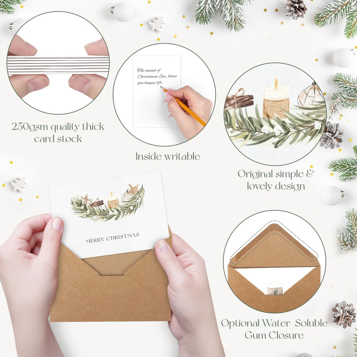 Christmas Cards With Envelopes Set of 24 - Boho Christmas Cards Boxed with Bulk Envelopes and Matching Stickers, 8 Assorted Designs Holiday Cards for Perfect to Send Warm Wishes to Friends Family Miucat