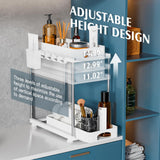VERIFOST 2 Pack Under Sink Organizers and Storage, Double Sliding Kitchen Cabinet Organizer, 2 Tier Height Adjustable Countertop Organizer for Kitchen Bathroom Laundry, White VERIFOST