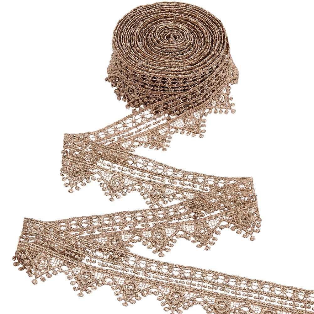 CABODYALS Metallic Glitter Gold Flower Lace Trim Embroidery Wavy Edge Applique Tassel Rose Floral Embroidered Fabric Polyester Ribbons Bulk for Sewing Making Decor Embellishment DIY Crafts Supplies CABODYALS