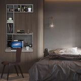 Pmnianhua Floating Desk,Wall Mounted Desk Folding,Hidden Pull Down Desk,Space Saving Desk,Folding Wall Desk for Small Space Apartment Bedroom(Dark Grey) Pmnianhua