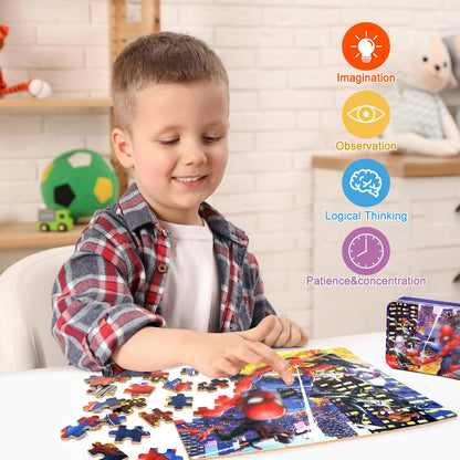 Puzzles for Kids Ages 4-8,Kids Puzzles in a Metal Box,Cool Toys Puzzles,Children Boys Girls Learning Educational Puzzles,100 Pieces