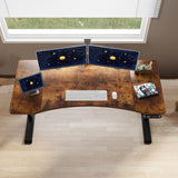 Electric Standing Desk,55 x 30 Inches Ergonomic Height Adjustable Desk with 4 Memory Settings, Stand Up Computer Desk for Home Office with Splice Board, Black Frame/Rustic Brown Top HEONAM