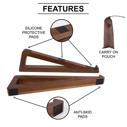 S&A WOODCRAFT Wooden Laptop Stand, Portable Desk Laptop Holder for Tablet with Carry Pouch, Compact Travel Laptop Stand with Protective Silicone Pads, Suitable for Laptops and Tablets - WoodArtSupply