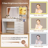 Rolanstar Vanity Desk with Lighted Mirror & Power Outlet, Makeup Vanity with RGB Storage Cabinet, 6 Fabric Drawers & 3 Shelves, 3 Color Modes Dressing Table for Bedroom, Girls, Women, White Rolanstar