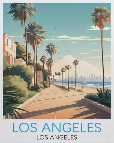 FUKVHIL DIY Oil Painting Paint by Number Kit, Venice Beach Los Angeles Vintage Travel Poster, DIY Painting by Number Kits Oil Paint Drawing Canvas Home Decor Gift 40x50cm