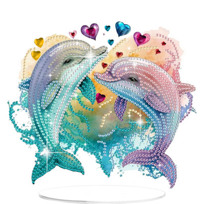 Bowetile Dolphin Diamond Art Desktop Ornaments Kits for Adults Beginners, 5D Special Shape Diamond Art Painting Animals Tabletop Ornaments, Crystal Gem Art Painting for Home Table Decor Crafts Gift