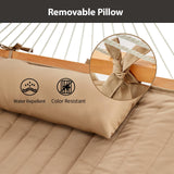 CHULIM Outdoor Double Hammock with Hardwood Spreader Bars, Cotton Rope Hammock with Polyester Pad and Pillow, 475 LBS Capacity 2 Person Hammock, Large Hammock for Patio Backyard Poolside - Tan CHULIM
