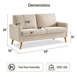 WEUP 68" Loveseat Sofa Oatmeal Linen Couch, Mid Century Modern Love Seat Couches for Living Room, Small Loveseat for Bedroom Office, Comfy Sofa with Spring Cushion, Solid Wood, Tool-Free Assembly WEUP