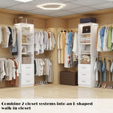 Closet System with Drawers, 5FT-8FT Custom Closet Organizer System 99" Walk in Wood Closet Storage System with 4 Expandable Hanging Rods Wall Mount White Dilando