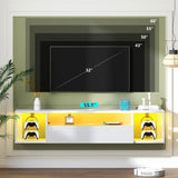 DlandHome Floating TV Stand with LED Lights,Wall Mounted TV Shelf with Led Lights, 55.1" Modern Entertainment Center Media Console with Storage,White DlandHome