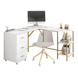 Techni Mobili L Shaped Desk - Two-Toned Computer Desk with Drawers & Storage Shelves - Simple Modern Furniture & Home Office Space Corner Table for Work & Writing Techni Mobili