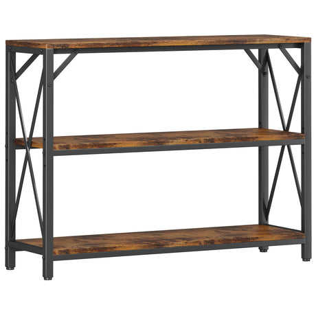 Homeiju Entry Table 40" Width, 3-Tier Entryway Table with Storage, Industrial Sofa Table with Open Shelves, Foyer Tables for Entryway, Hallway, Kitchen, Living Room and Bedroom, Rustic Brown Homeiju