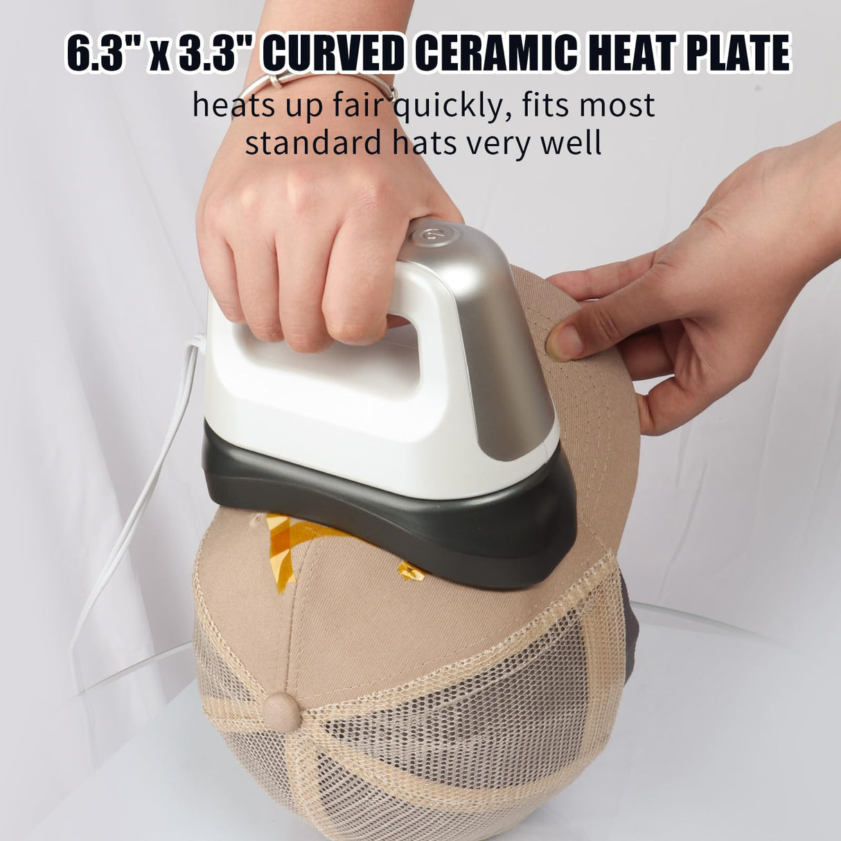 UOKRR Hat Press, Mini Hat Heat Press Machine for Caps & Patches, Portable Handheld Cap Easy Press Machine with 3 Heating Levels, Auto-Off & 6.3"x3.3" Curved Heating Plate UOKRR